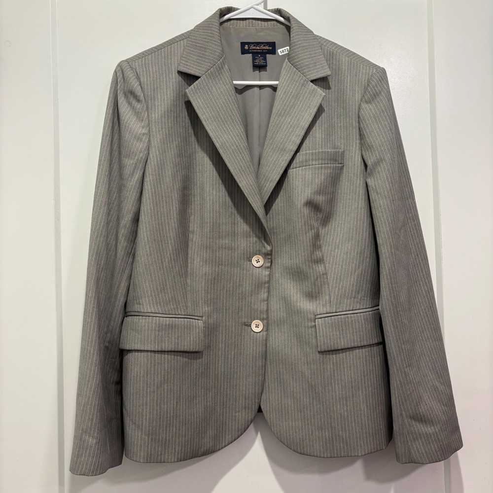 Brooks Brothers Gray Pinstripe Wool Silk Lined Blazer Jacket Size 16